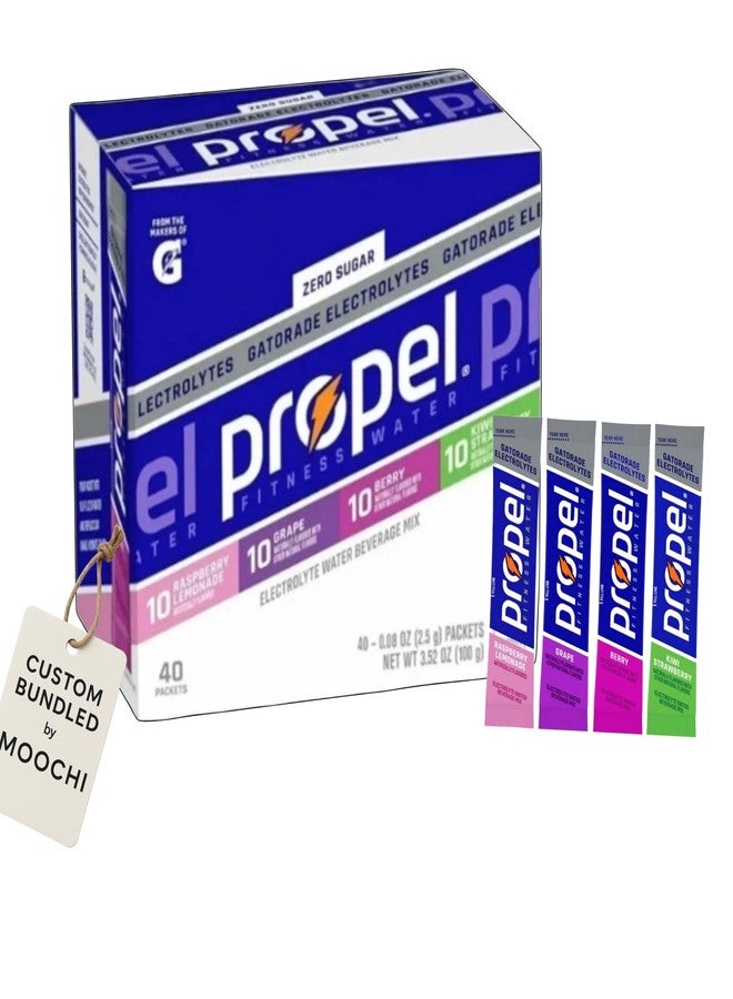 MOOCHI Propel Electrolyte Hydration Powder Packets - Zero Sugar, Refreshing Flavors (Raspberry Lemonade, Grape, Berry, Kiwi Strawberry) - 40 Pack for Instant Hydration Custom Bundled - Image 1